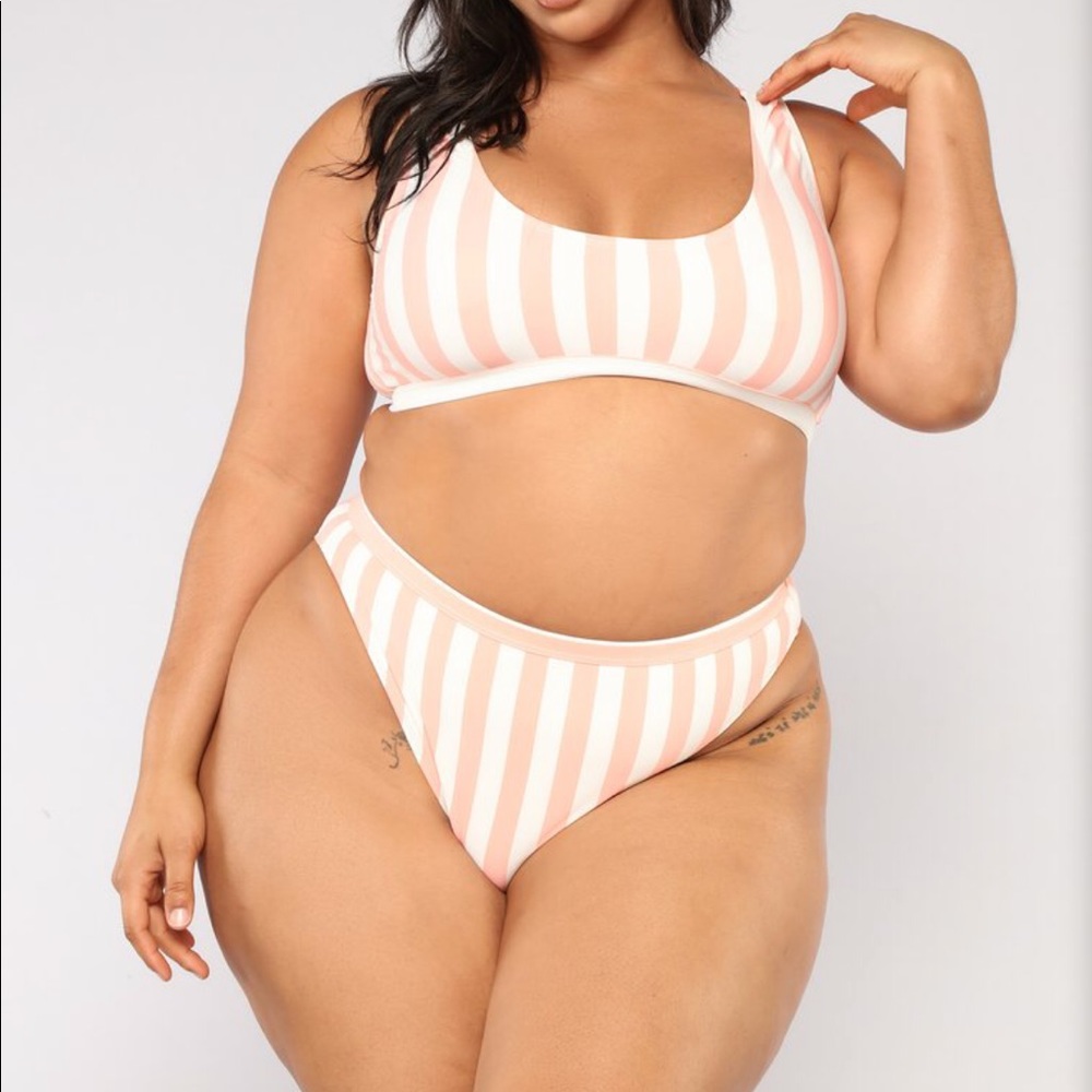 Striped coral bikini fashion nova